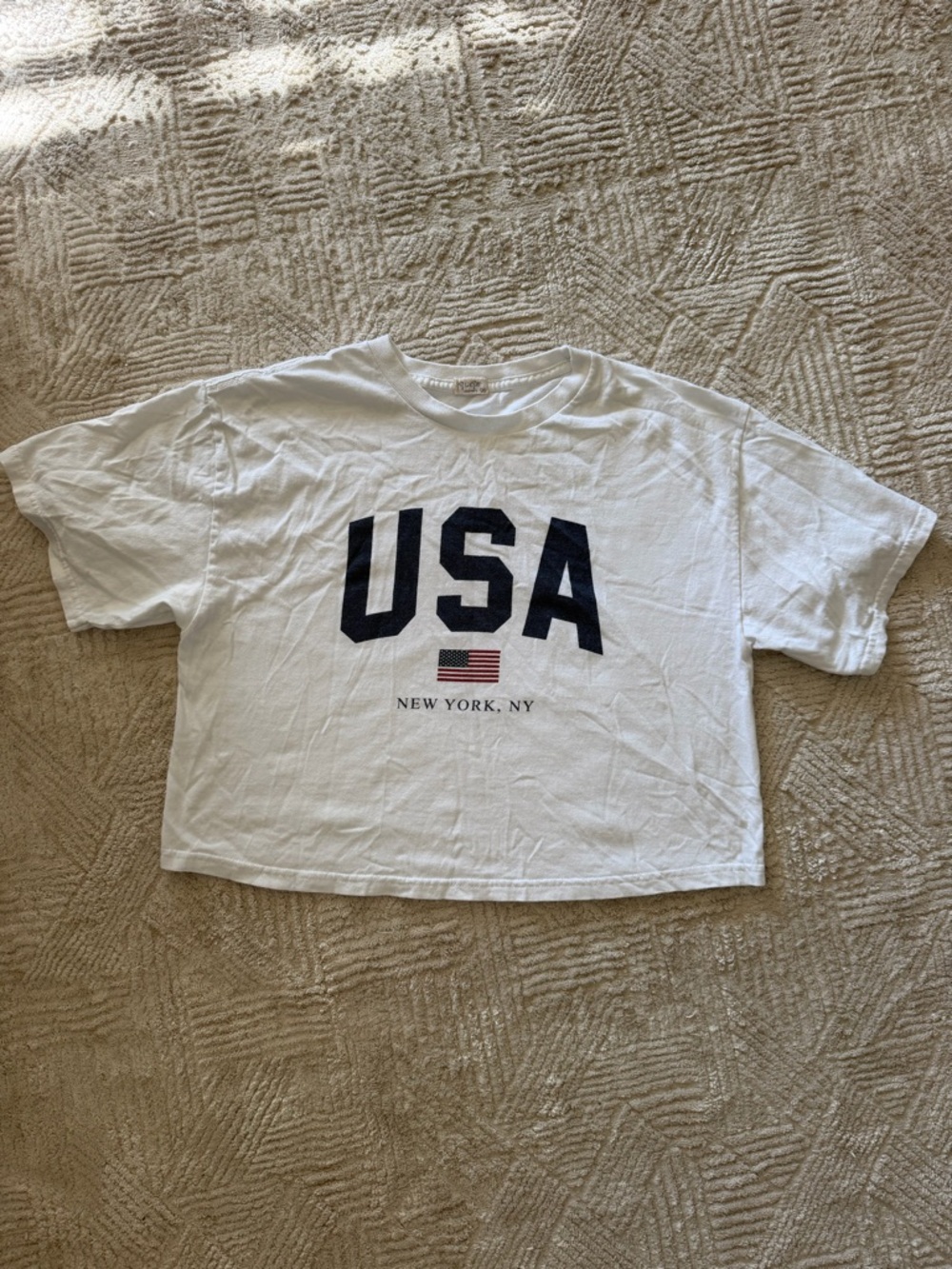 Brandy Melville White USA Graphic Tee with Navy Letters